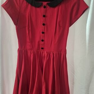 Medium Pinup Couture Pinup Girl Clothing Red/Black Sundress w/Peter Pan Collar